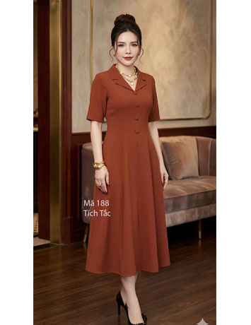 Đầm 8 mảnh cổ vest màu gạch - F188