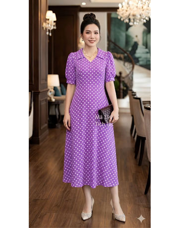  Đầm lụa mango màu tím chấm bi - F190