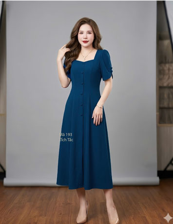 Đầm 8 mảnh thun hà lan màu xanh cổ vịt - F193