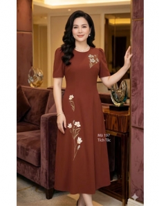 Đầm 8 mảnh màu cam gạch thêu hoa - F197