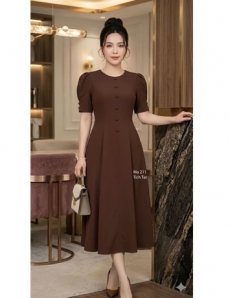 Đầm 8 mảnh cồ tròn 10 nút màu nâu - F211