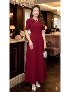 Đầm maxi tầm ý kèm hoa rời màu đỏ - F257