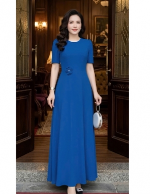 Đầm maxi tầm ý kèm hoa rời màu xanh - F258