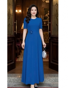 Đầm maxi tầm ý kèm hoa rời màu xanh - F258