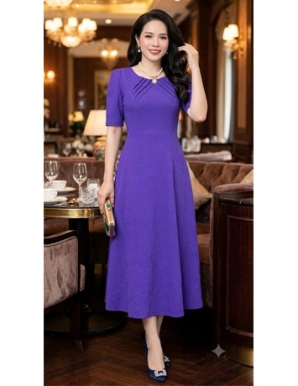 Đầm COTTON vân Gấm hoa  màu tím - F299
