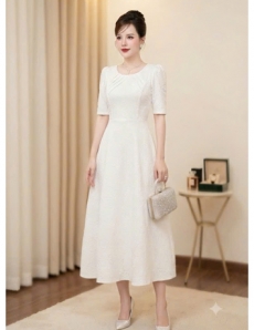 Đầm COTTON vân Gấm hoa màu trắng - F305