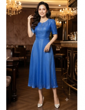 Đầm Jean chần chỉ màu xanh nhạt - F336