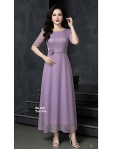 Đầm maxi tầm ướt có bông ở eo màu tím - F339