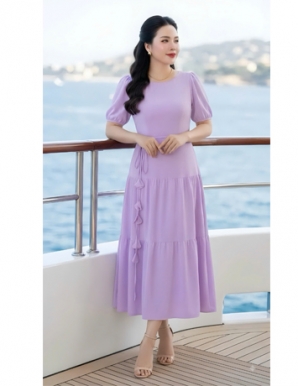 Đầm tầng dài kèm dây eo màu Tím - F345