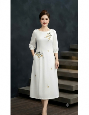 Đầm thêu bông tay lỡ màu trắng - F359