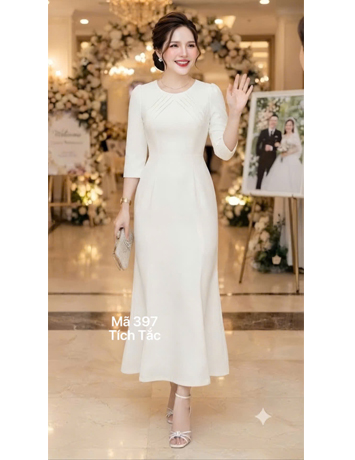 Đầm đuôi cá cổ xếp ly màu trắng - F397