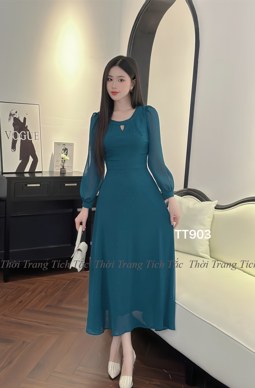 Da m maxi voan to theu bi no i ma u xanh d903 3