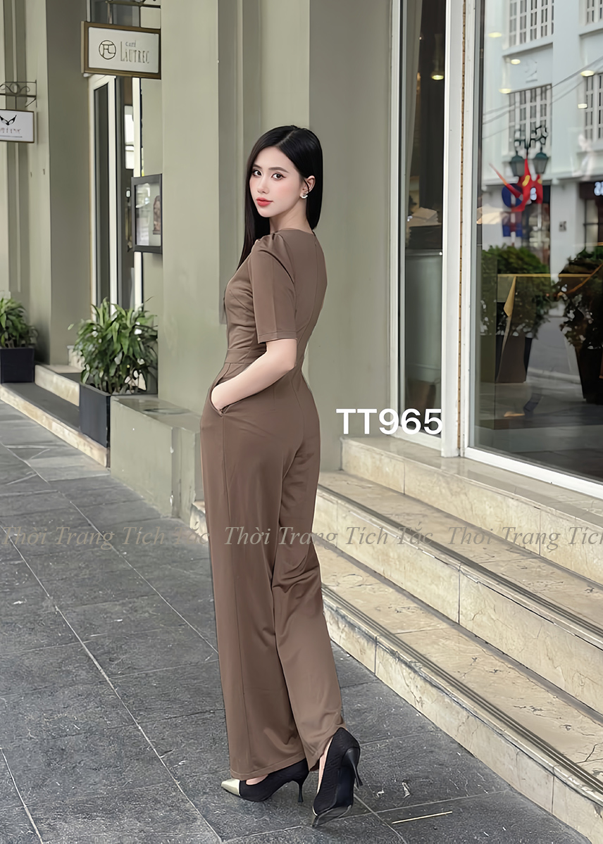 Jumpsuit dinh hoa thu cong co tron mau nau d965 3