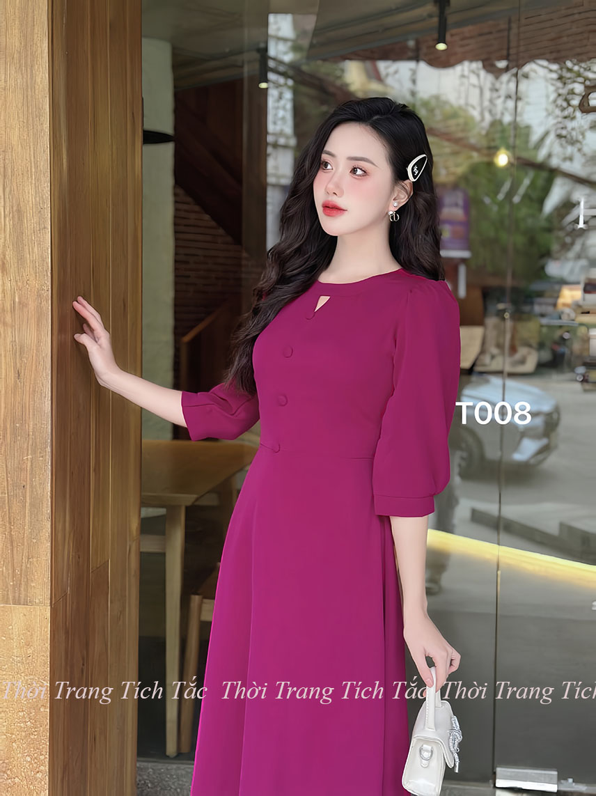 Dam xoe lua co tron dinh nut tay lo mau hong e008-2 2