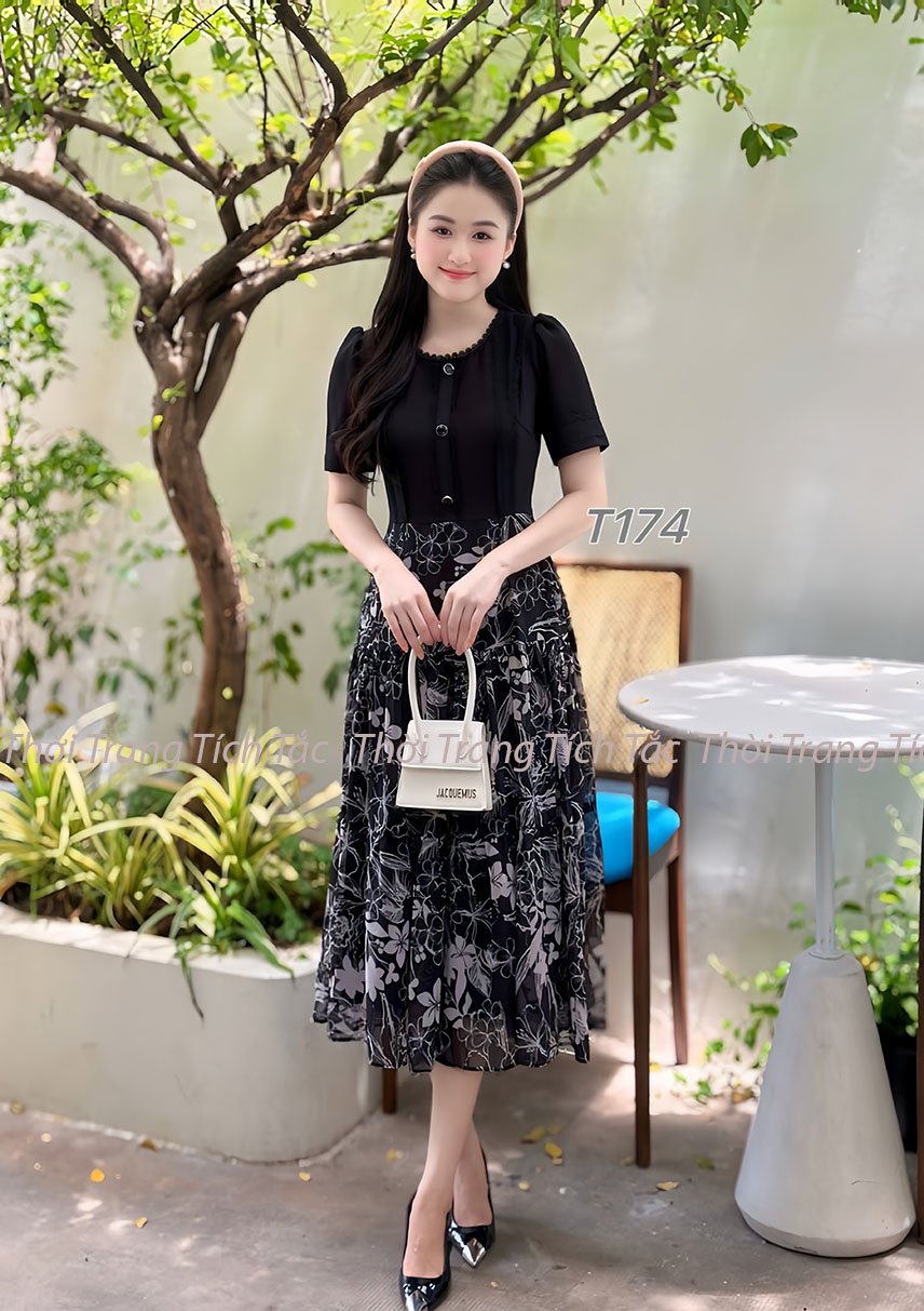 Dam xoe nhe chan beo tang ao vien ren mau den e174 1