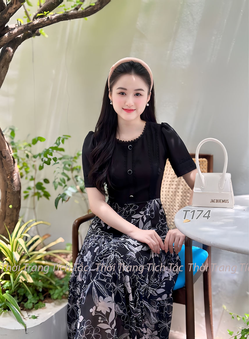 Dam xoe nhe chan beo tang ao vien ren mau den e174 5