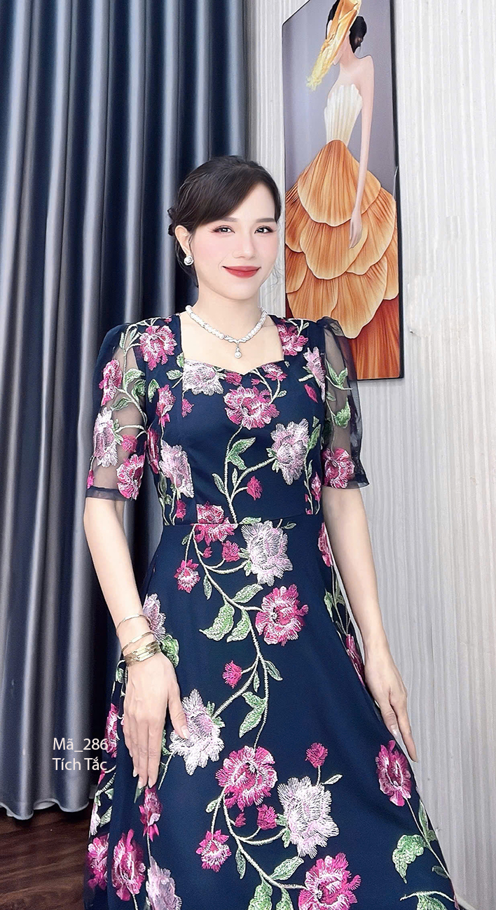 Dam ren xanh den theu hoa hong f286 5