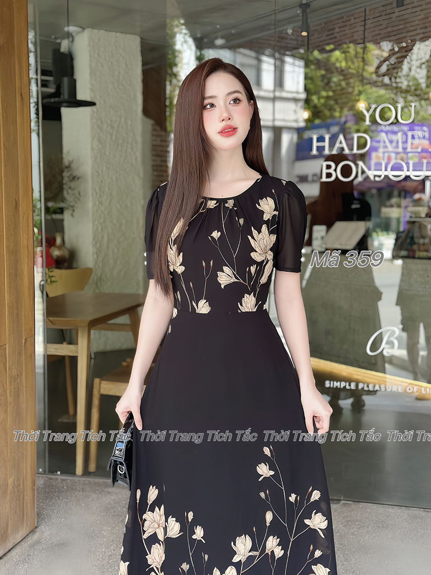 Dam maxi voan han canh bong nen den hoa nau e359 6