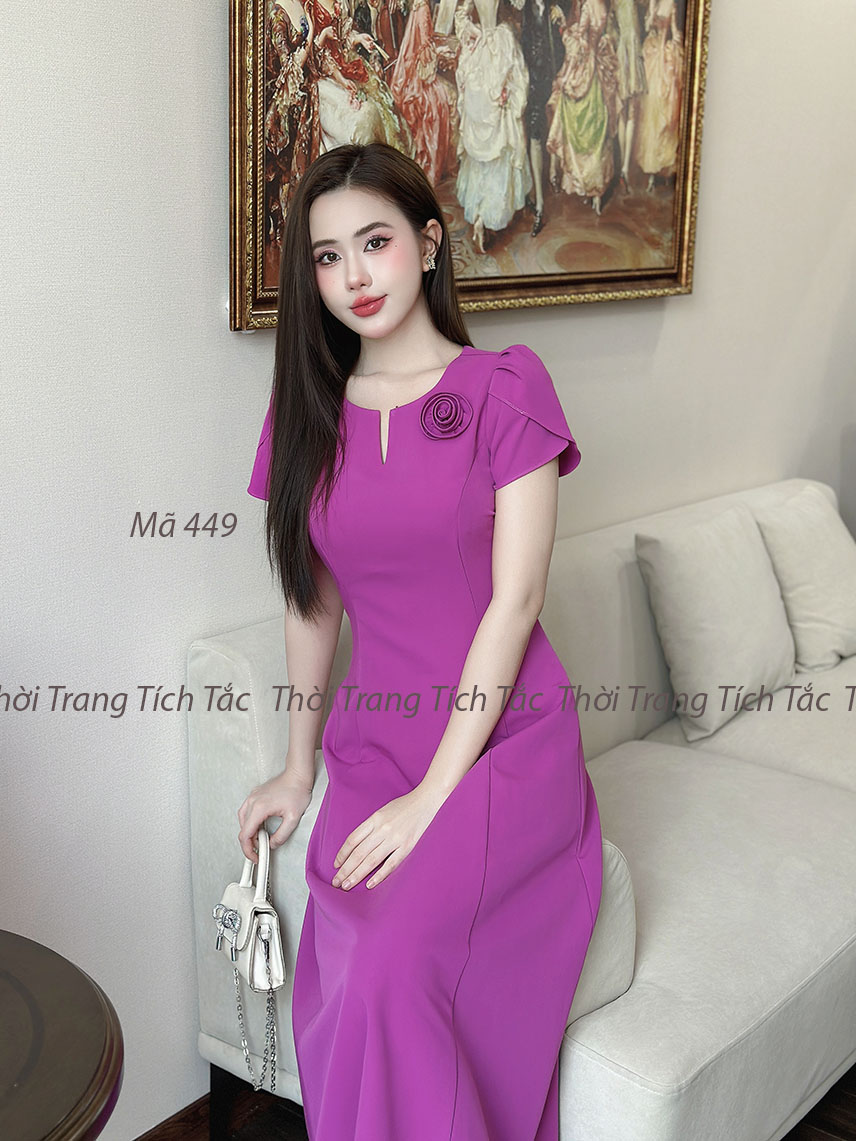 Dam xoe 8 manh co xe dinh hoa mau hong tim e449 6