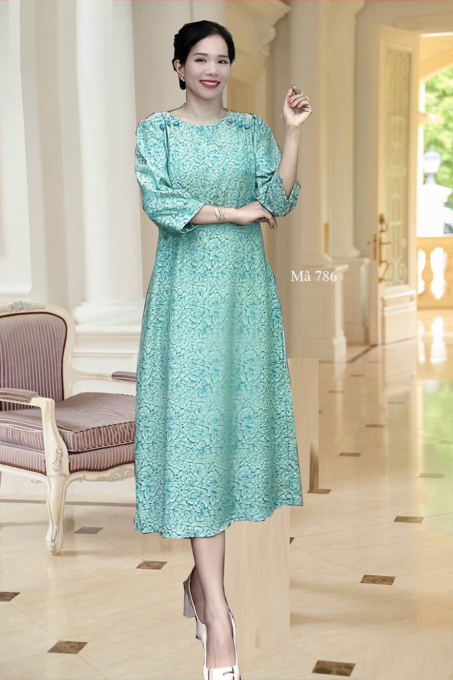 Dam suong lua vai dinh nut mau xanh e786 2