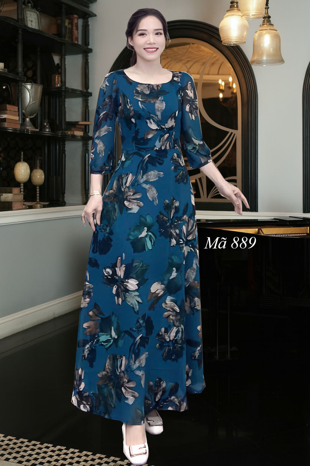 Dam maxi co thuyen voan hoa xanh e889 2