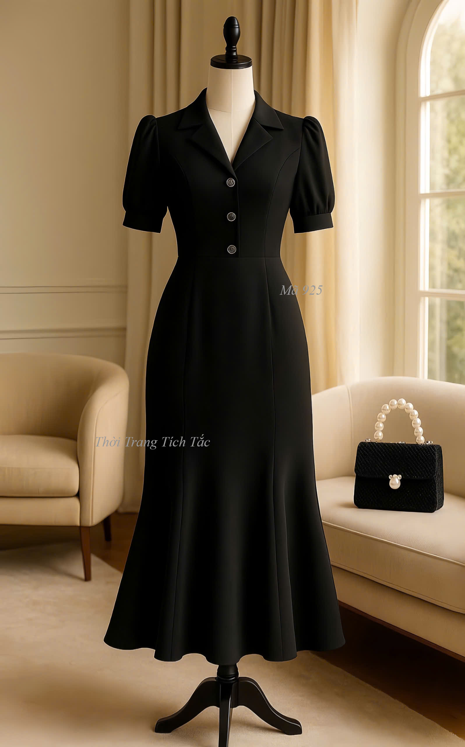 Dam suong duoi ca co vest mau den e925 3