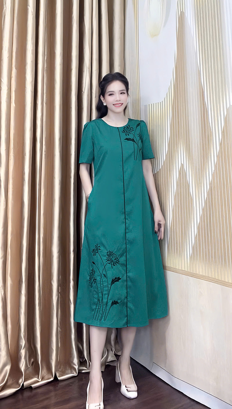 Dam suong mau xanh theu hoa e986 3