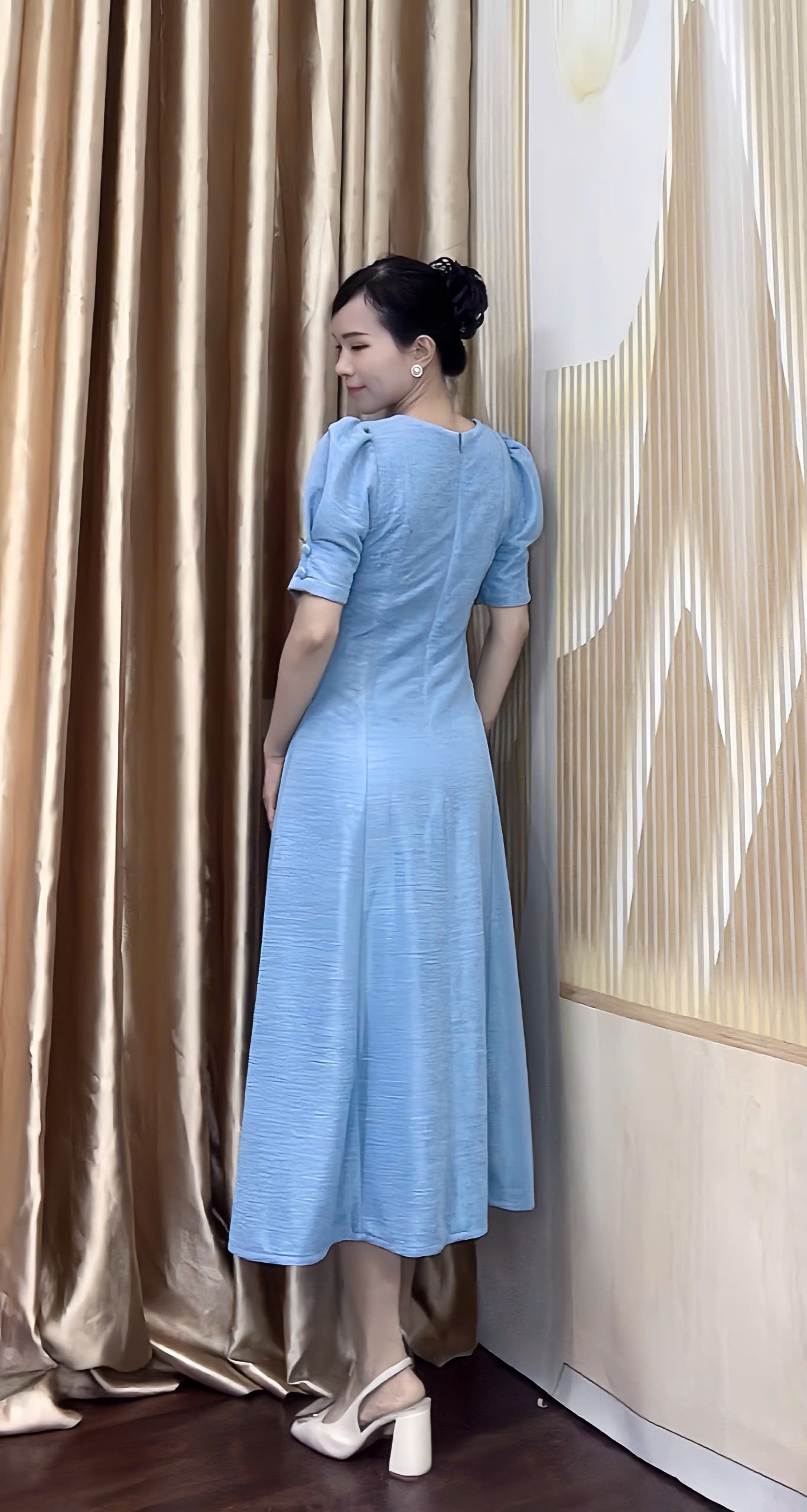 Dam co tim 8 manh mau xanh xam f020 5