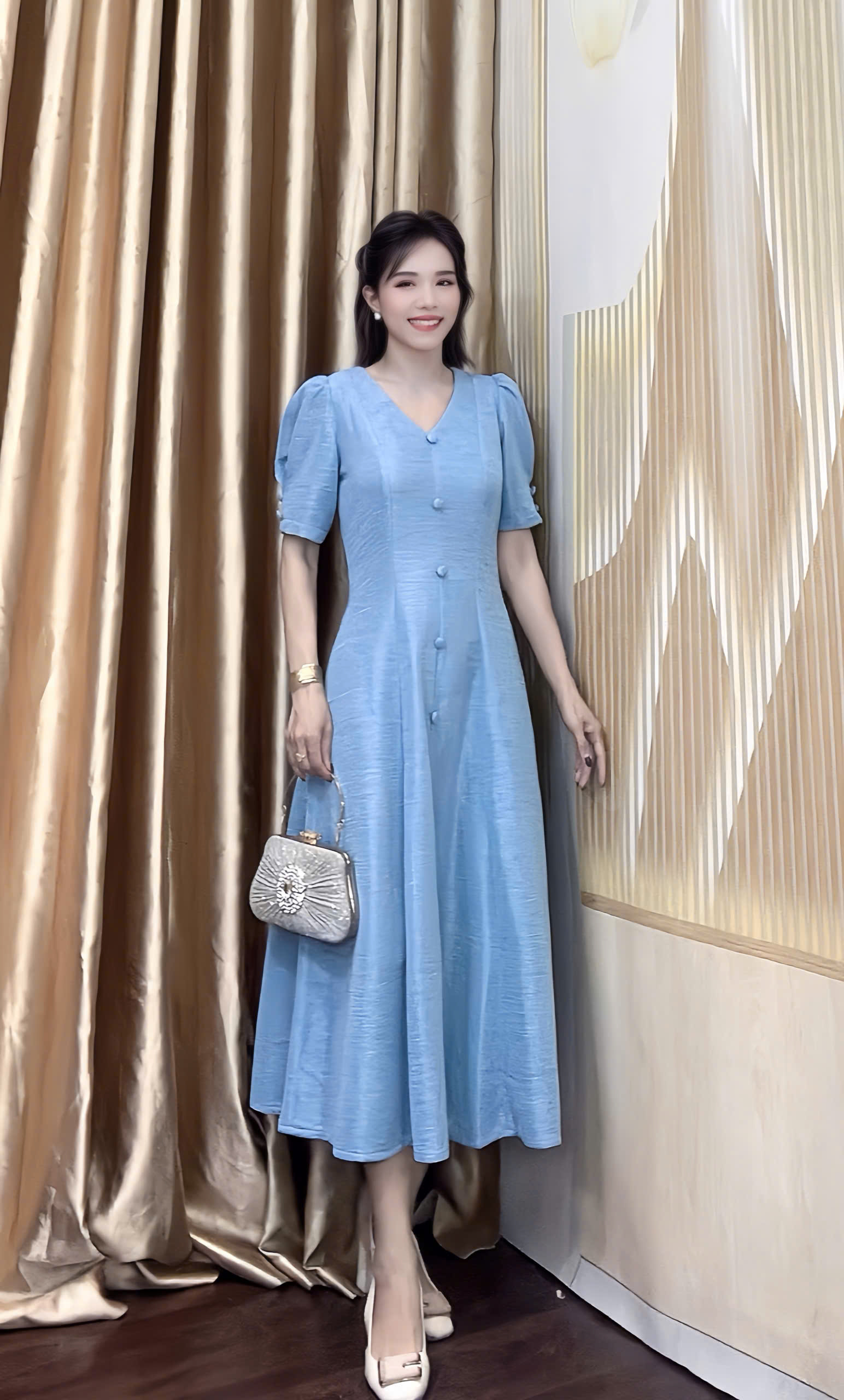 Dam co tim 8 manh mau xanh xam f020 8