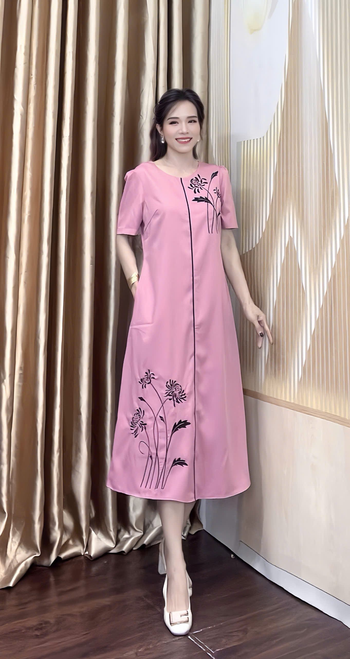 Dam suong mau hong theu hoa den f027 2