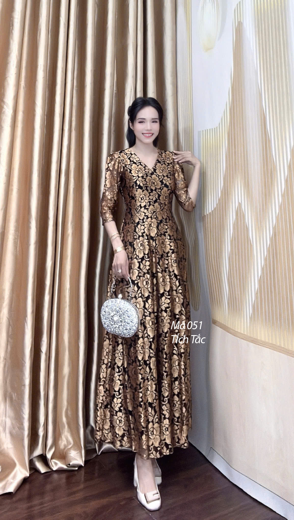 Dam ren maxi co tim hoa vang dong f051 2