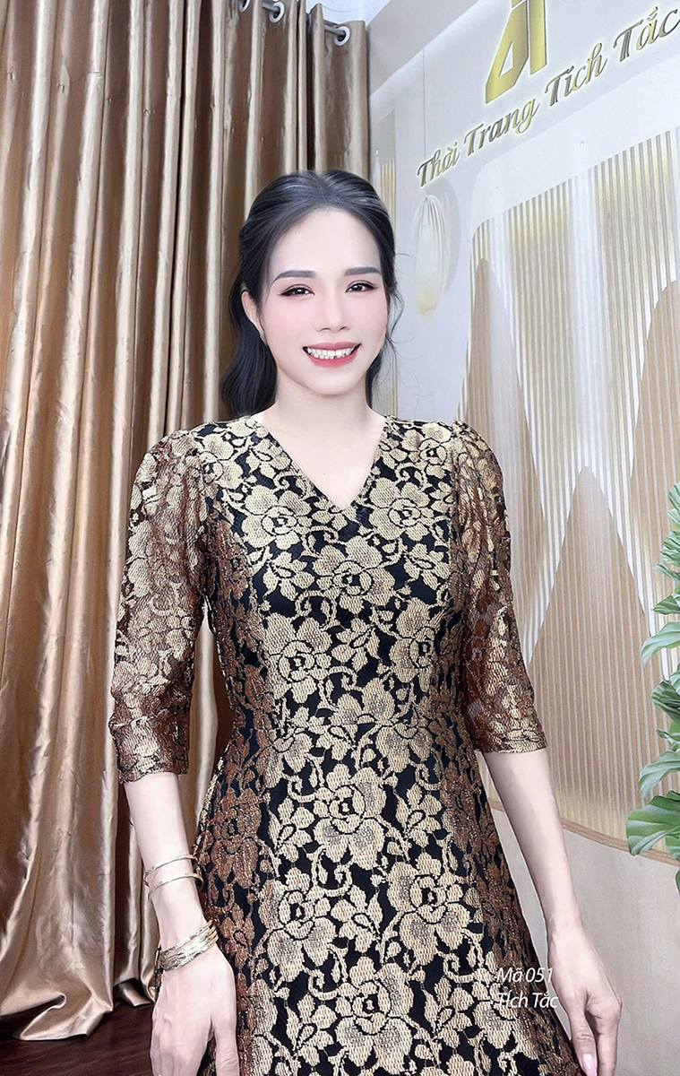 Dam ren maxi co tim hoa vang dong f051 4