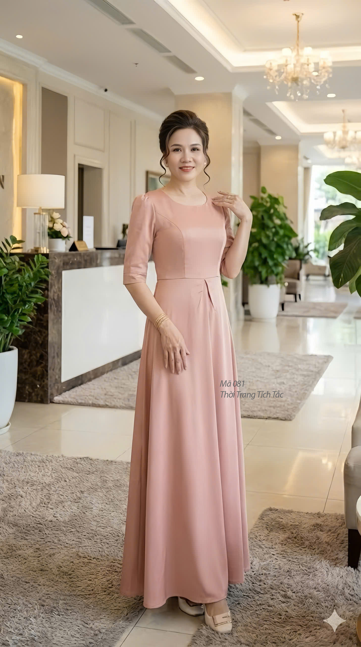 Dam maxi da hoi co tron peplum mau hong dat f081 5