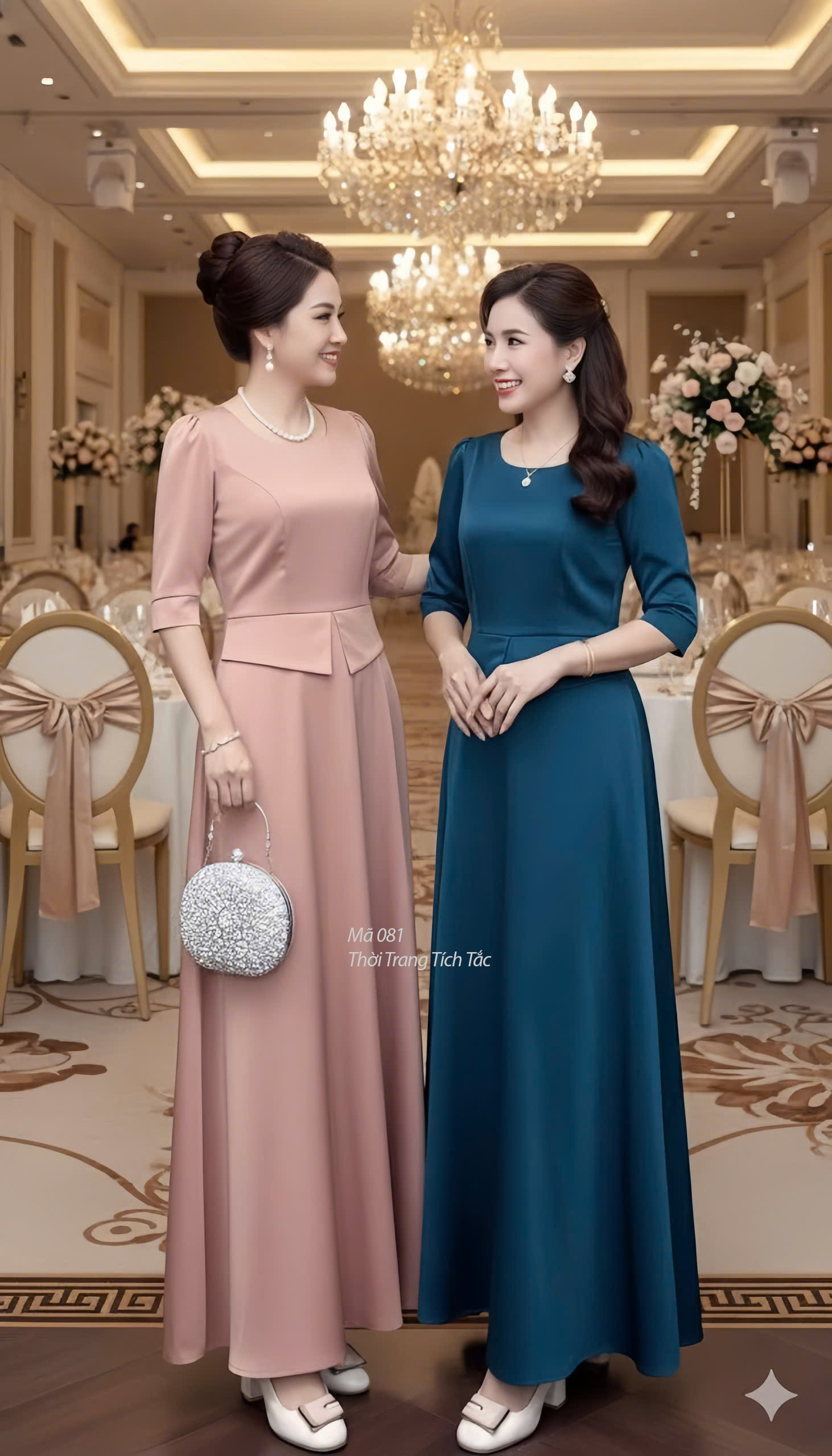 Dam maxi da hoi co tron peplum mau xanh f082 3