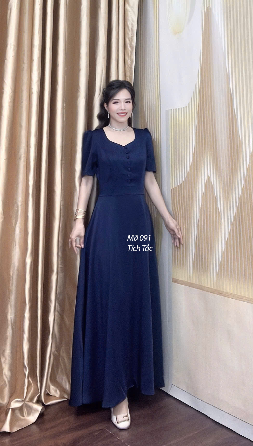 Dam maxi co la trau nut boc mau xanh den f091 2