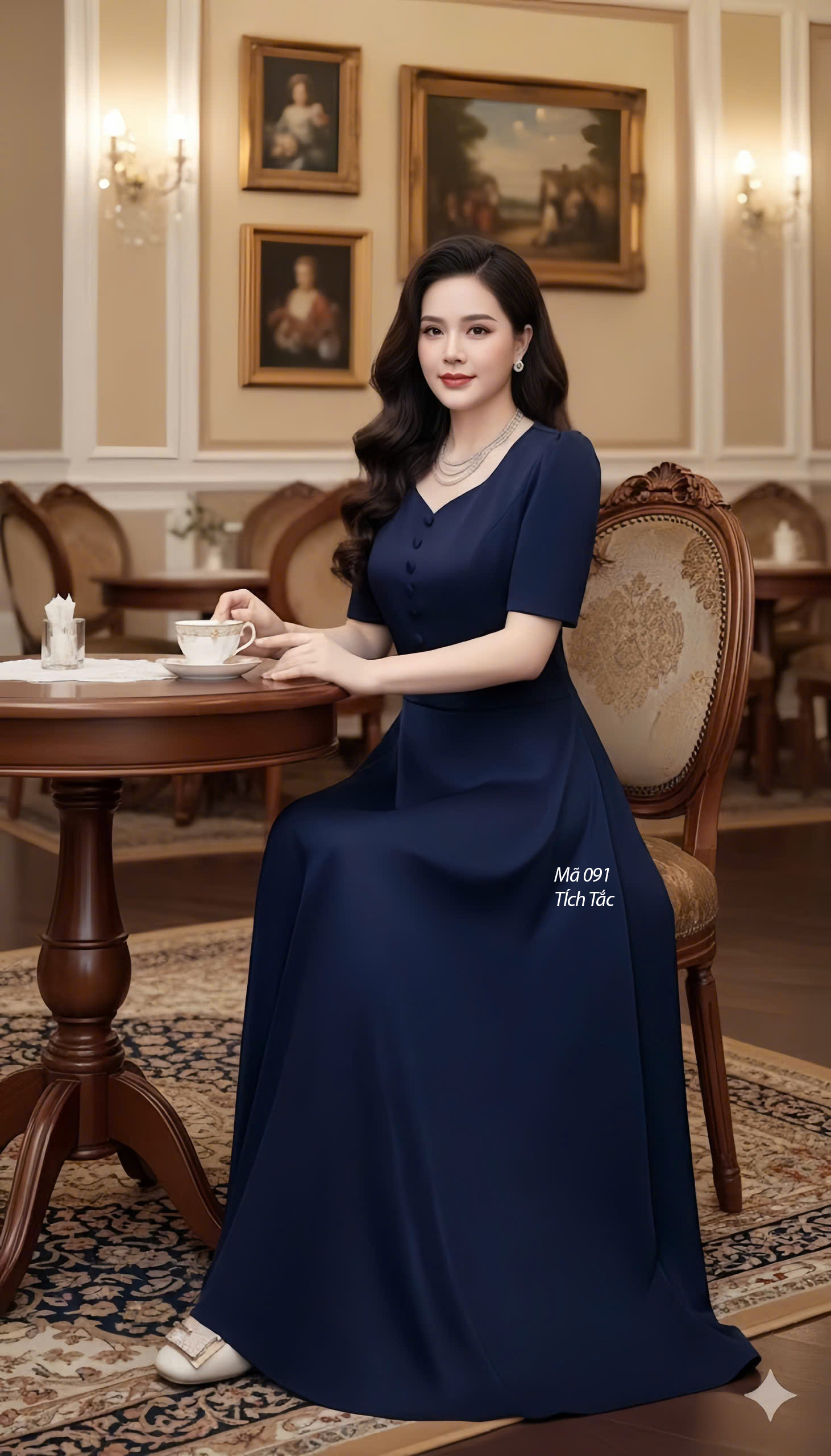 Dam maxi co la trau nut boc mau xanh den f091 3