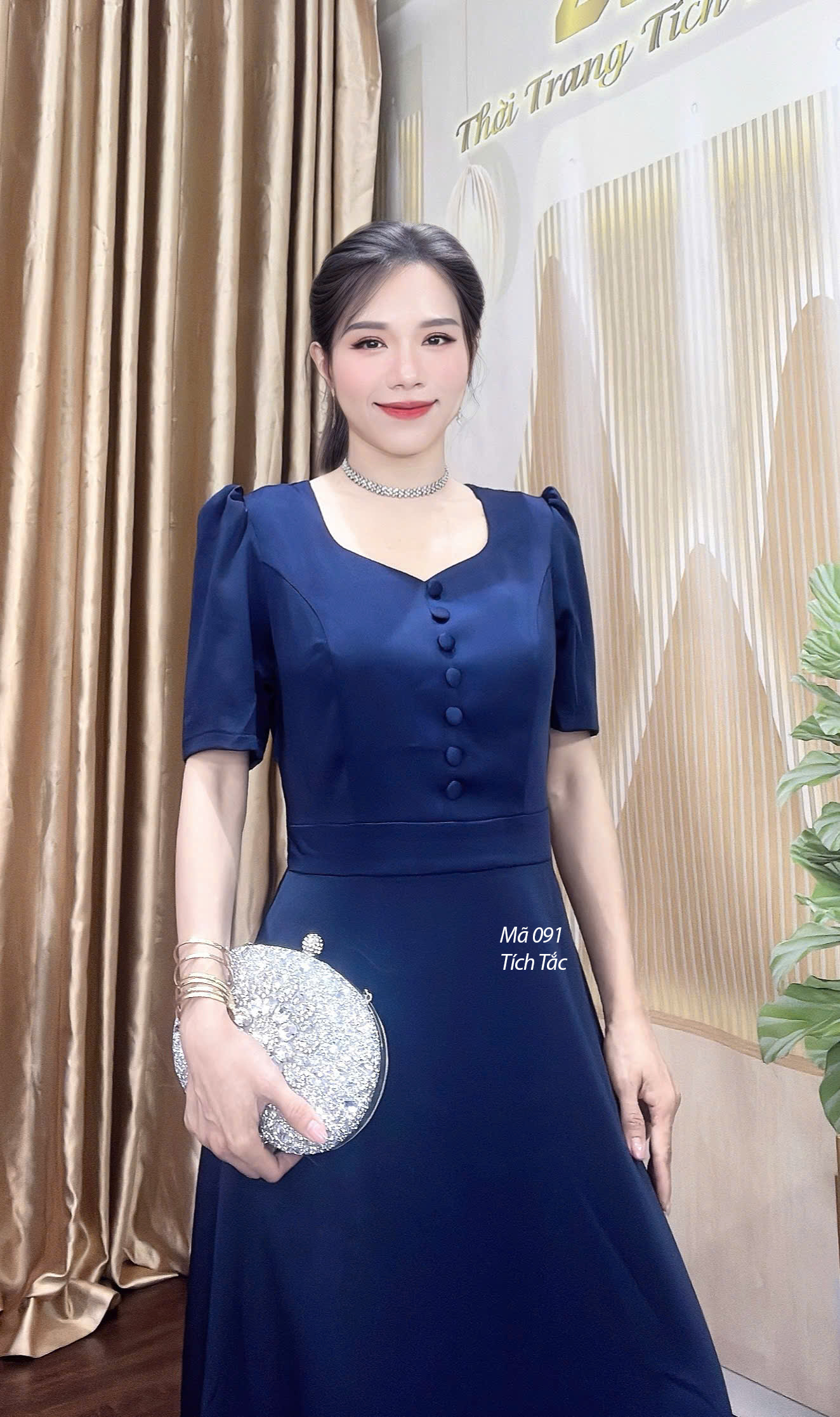 Dam maxi co la trau nut boc mau xanh den f091 5