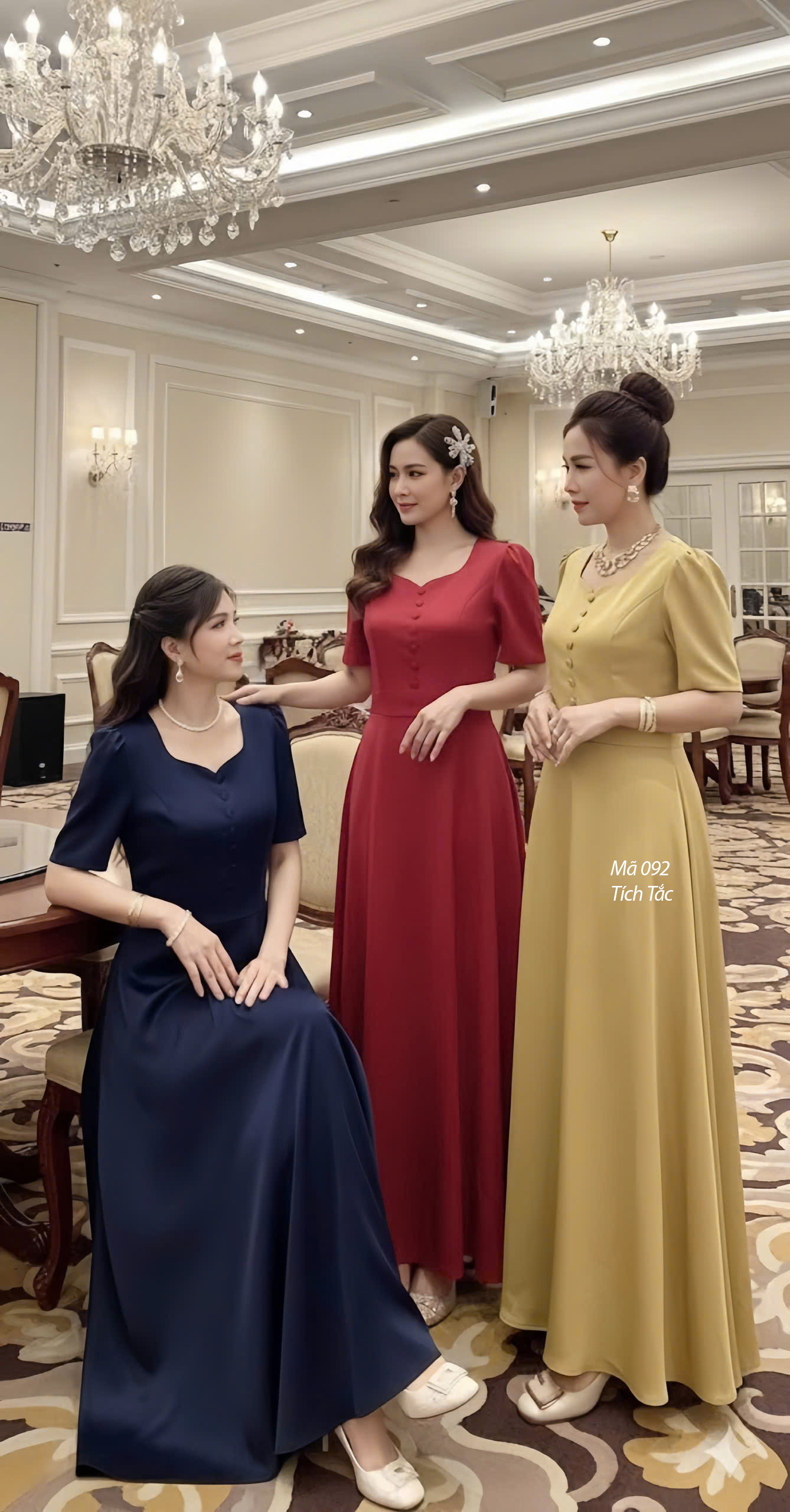 Dam maxi co la trau nut boc mau do f093 1