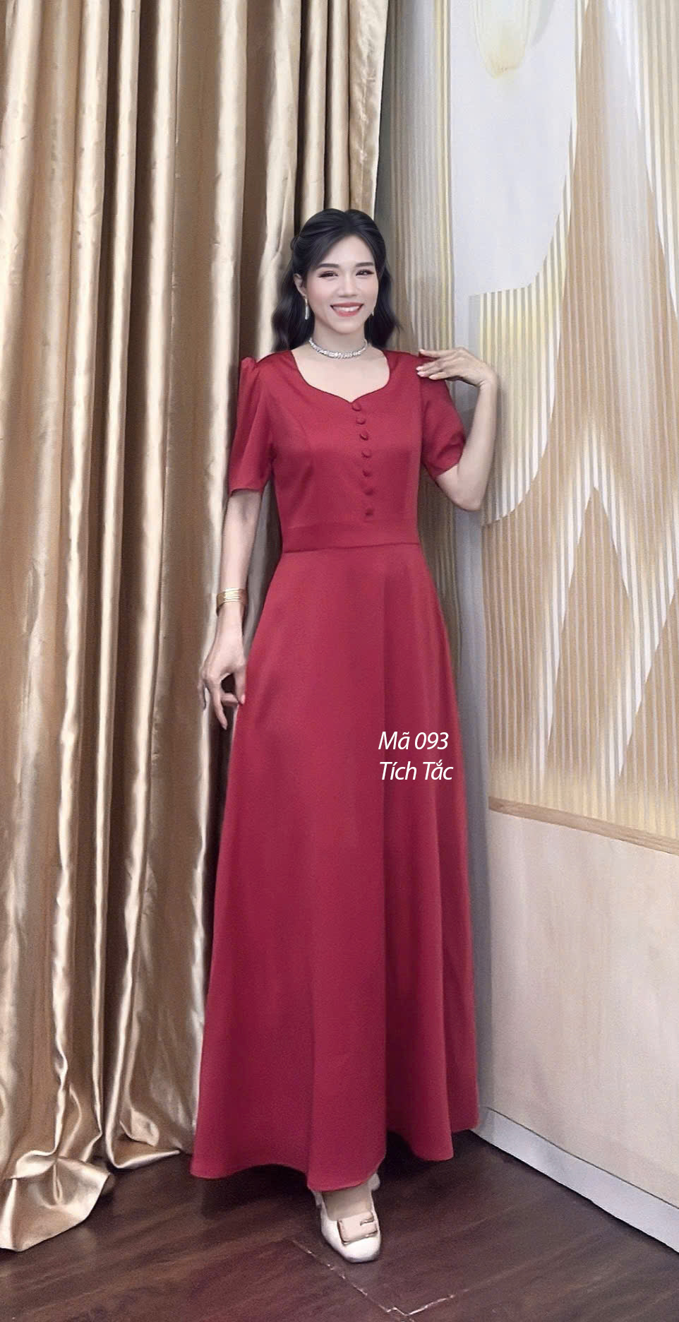 Dam maxi co la trau nut boc mau do f093 4