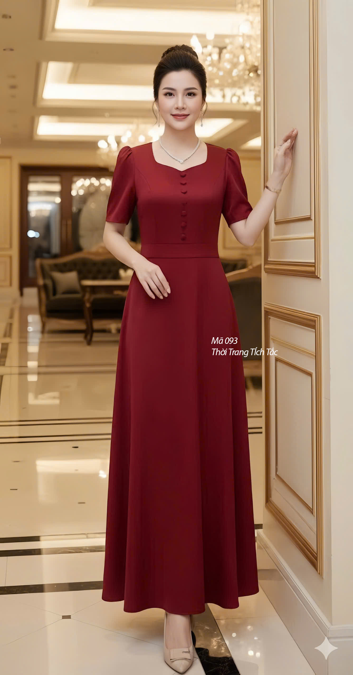 Dam maxi co la trau nut boc mau do f093 6