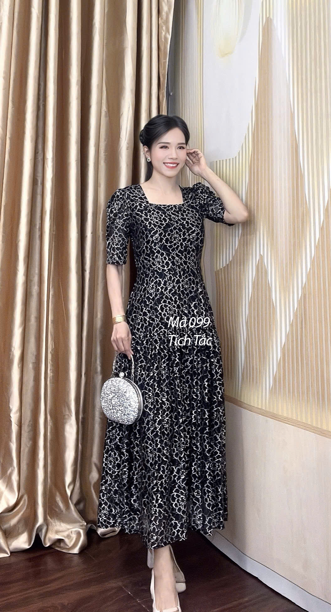 Dam ren co vuong tang xoe mau den f099 3