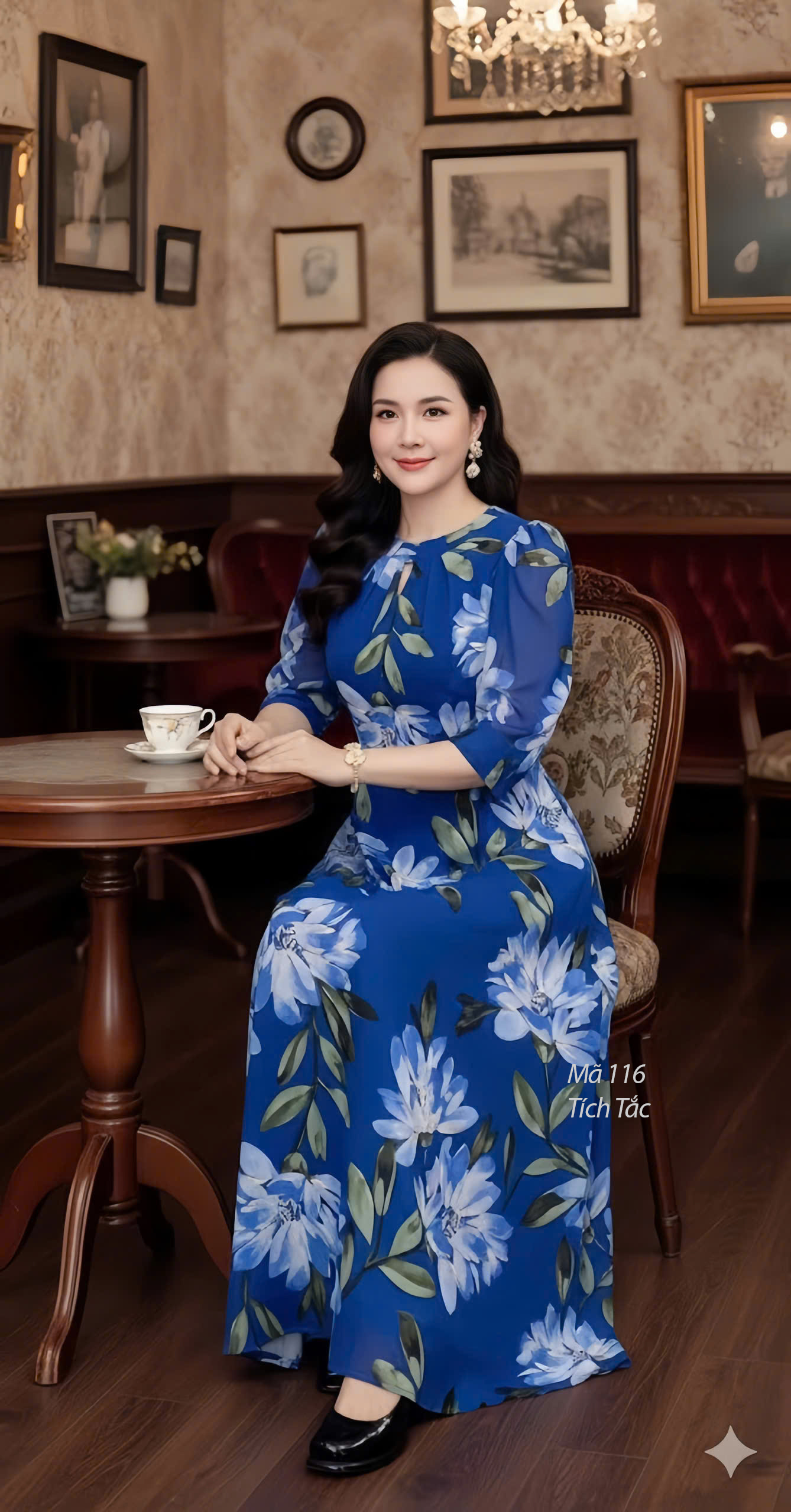Dam maxi voan bong co tron mau xanh duong f116 2