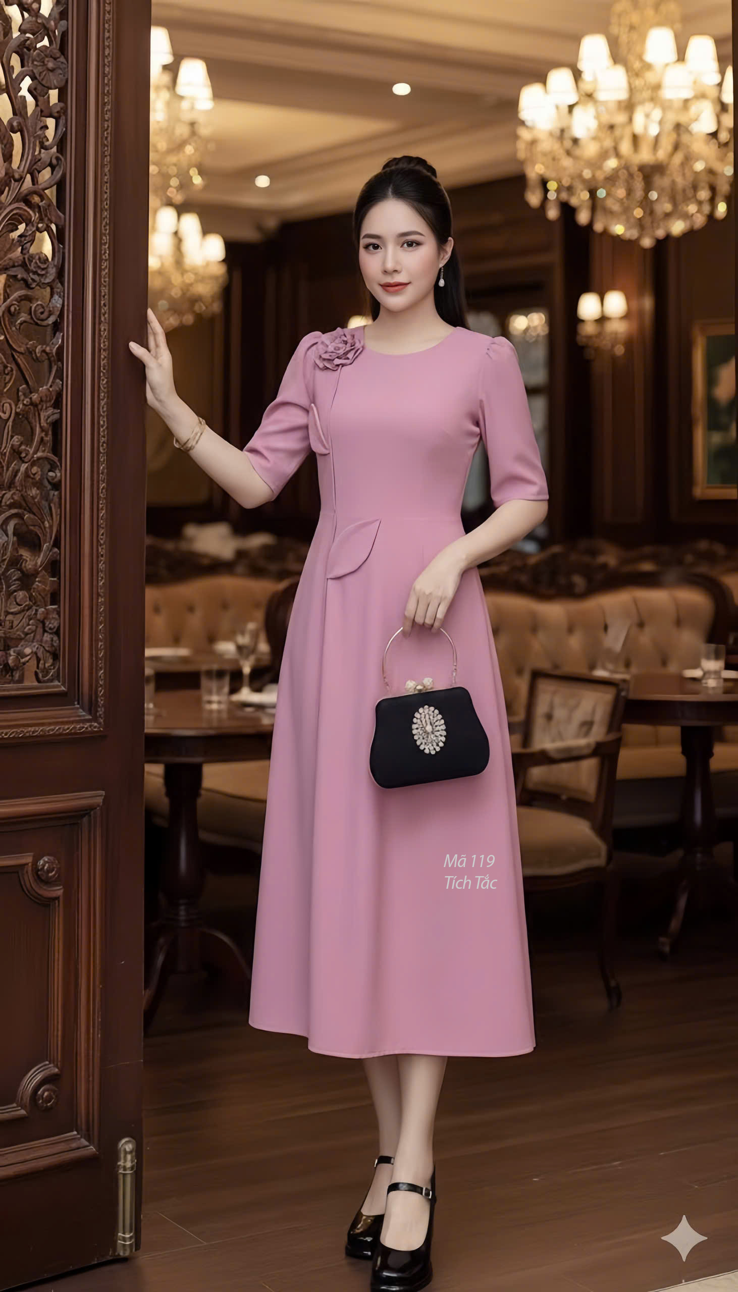 Dam dang chu a mau hong dinh hoa la thu cong f119 5