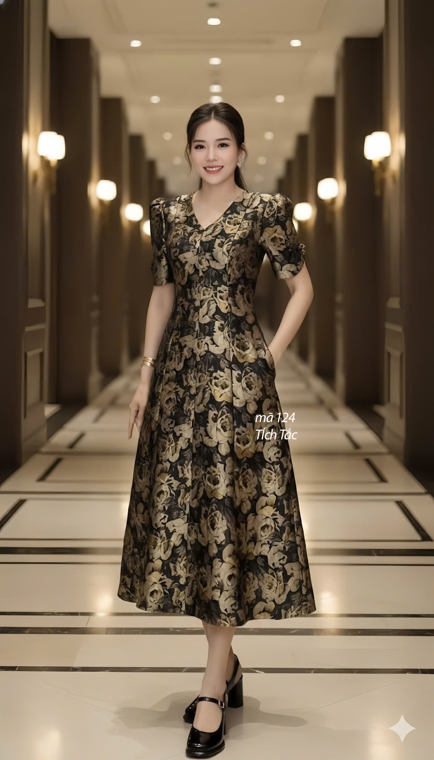 Dam body suong gam co tim mau den hoa vang f124 3
