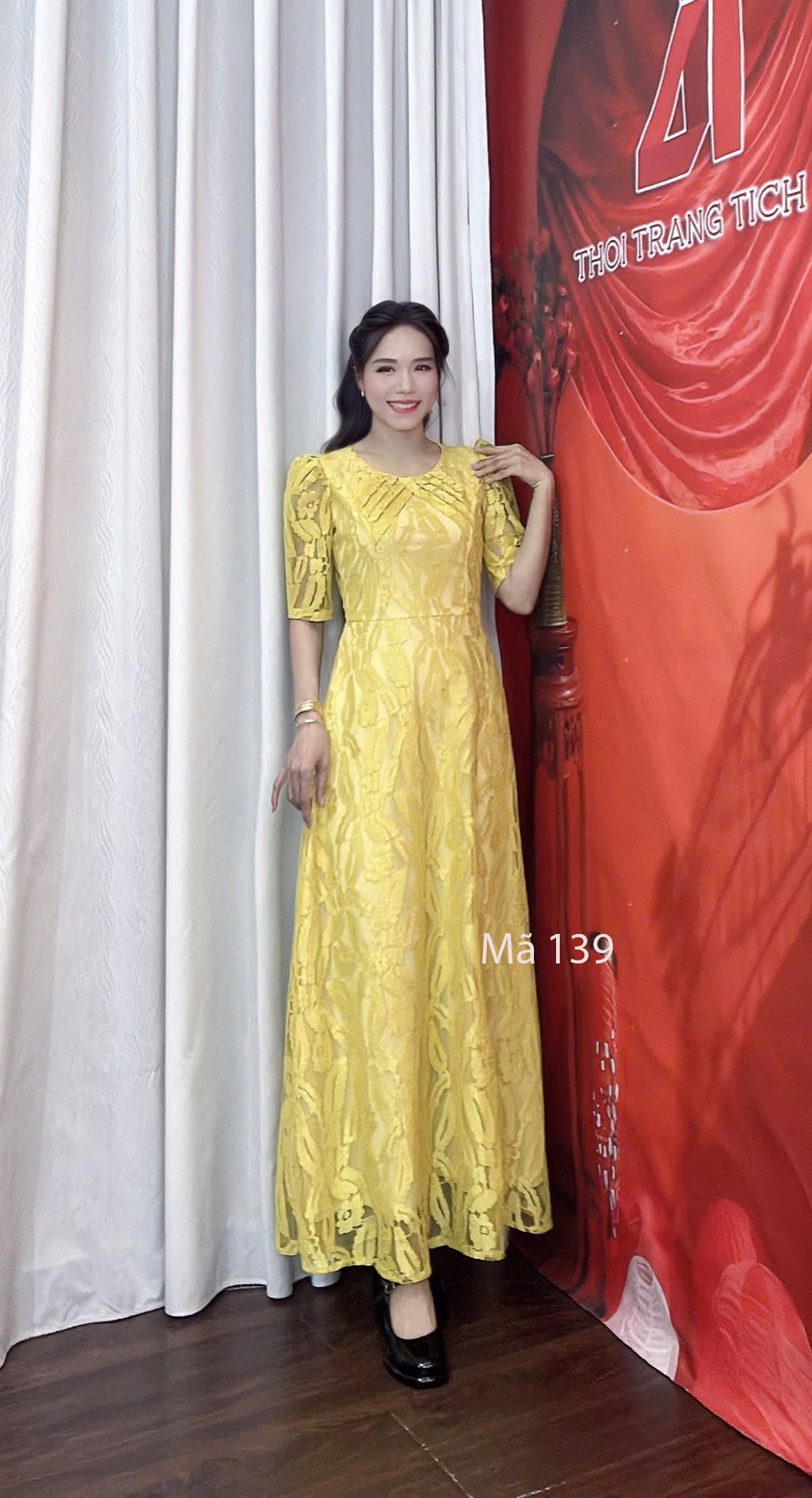 Dam ren maxi mau vang chanh co may xep ly f139 5