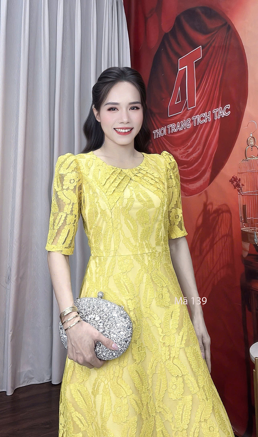 Dam ren maxi mau vang chanh co may xep ly f139 6