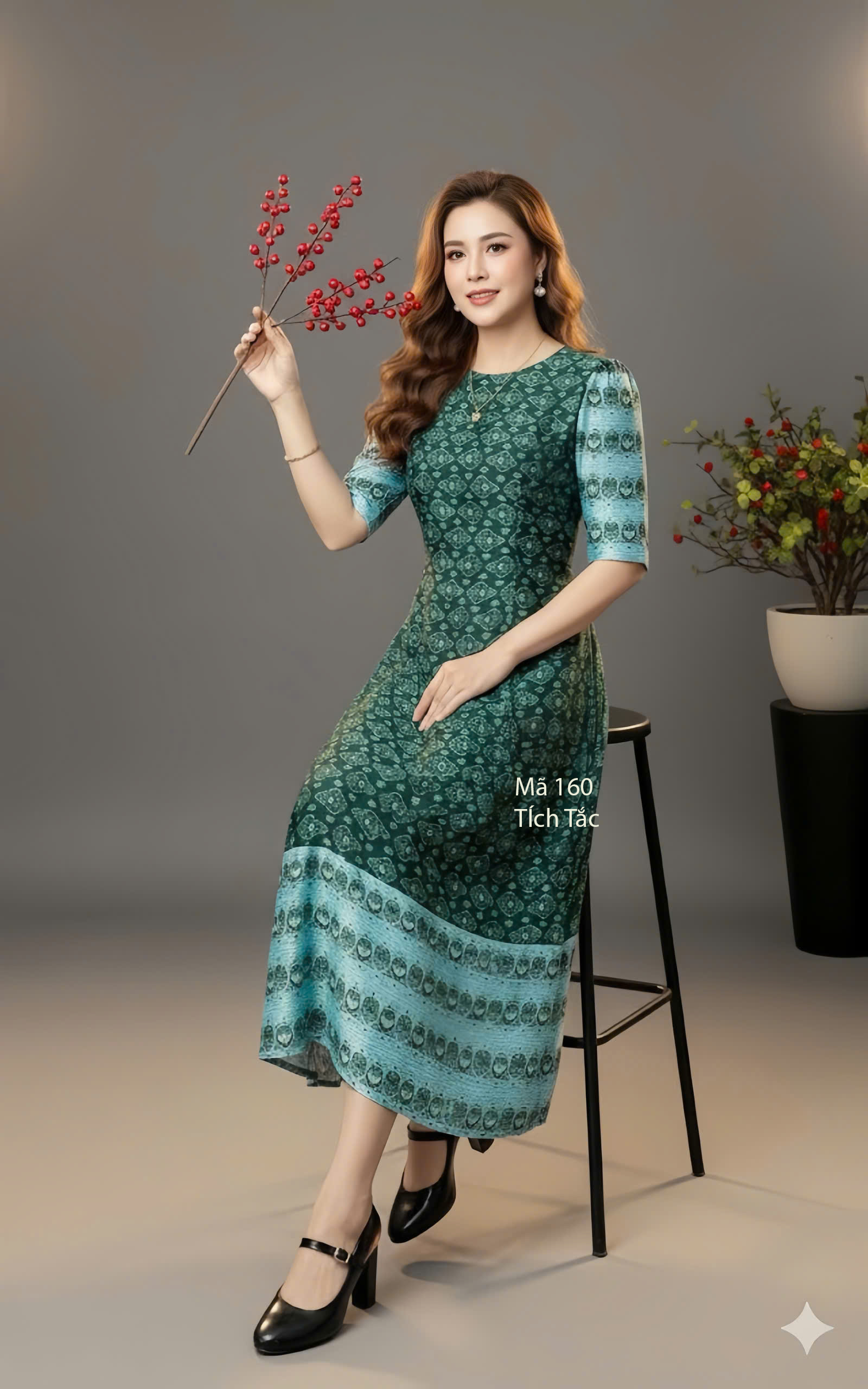 Dam xuong hoa tiet tho cam mau xanh ve chai f160 7