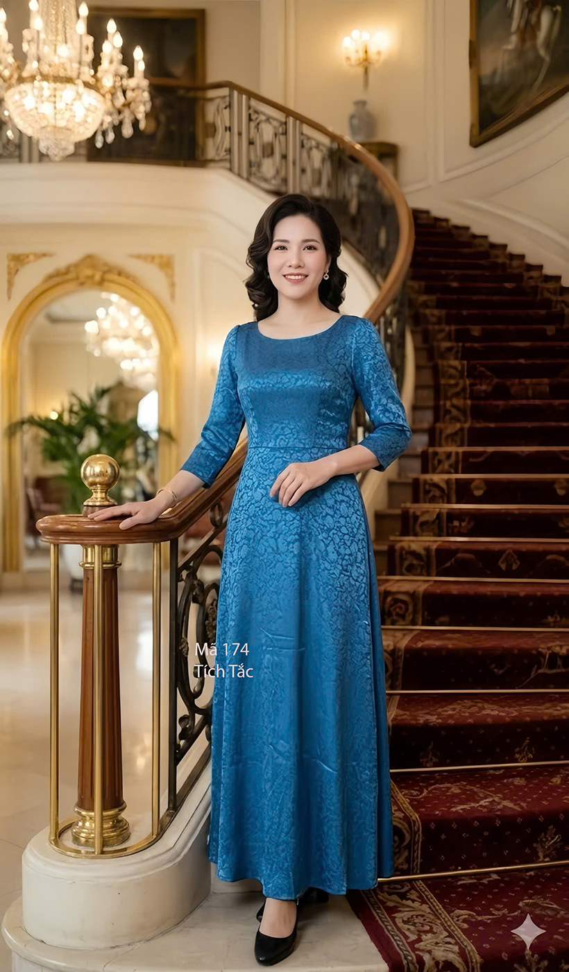 Dam lua maxi mau xanh van gam f174 2