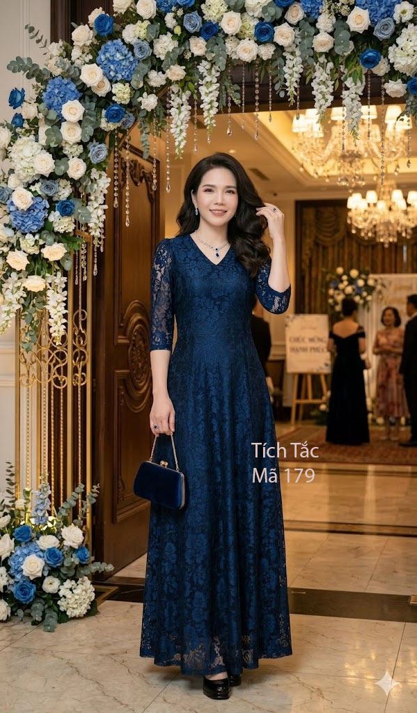 Dam ren maxi mau xanh den co tim f179 8
