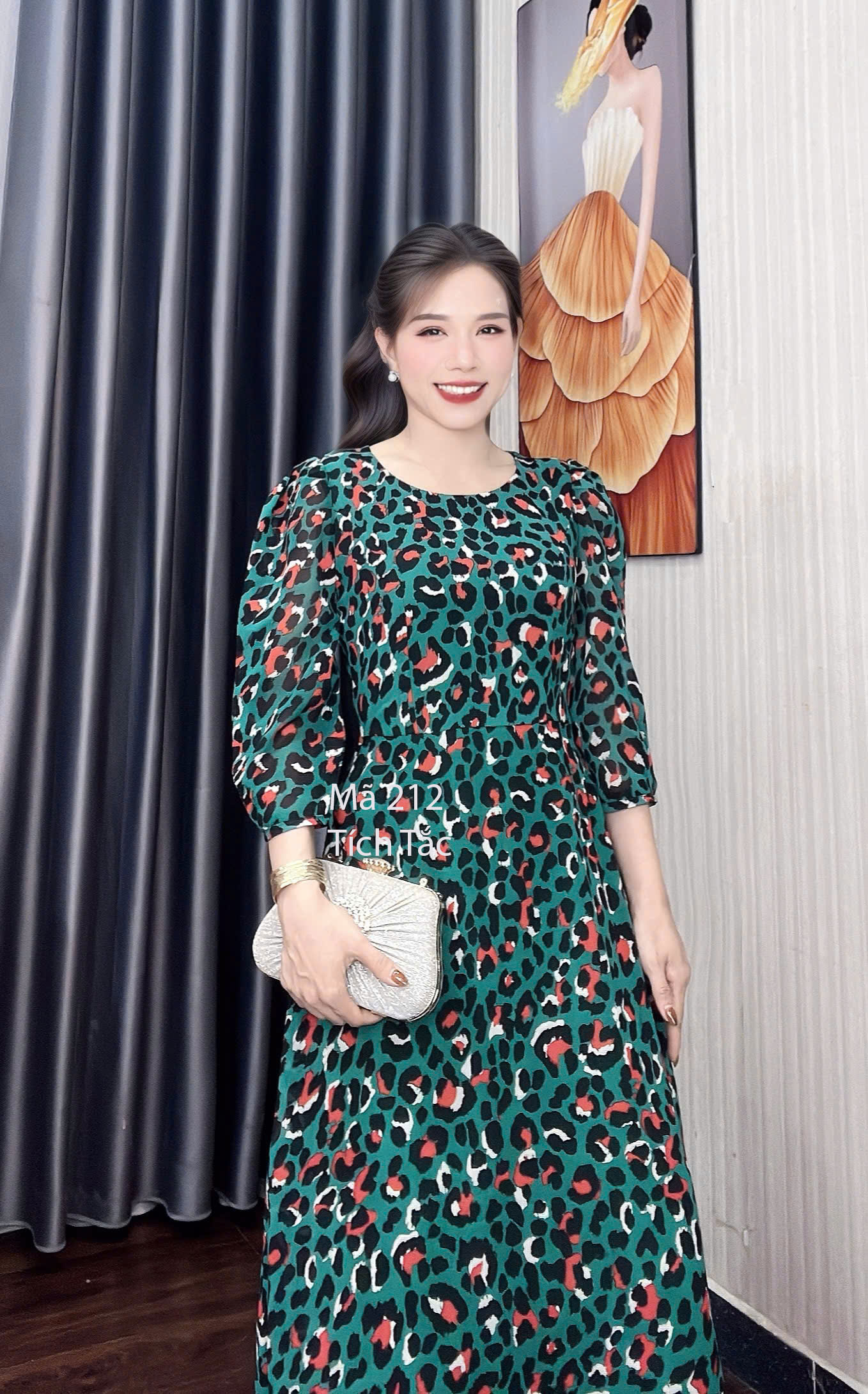 Dam xoe co tron hoa tiet beo mau xanh f212 3